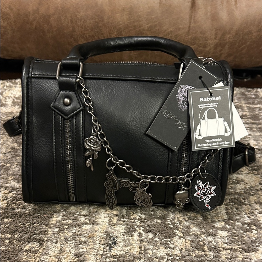 New small Black Satchel with Chain Detail & long strap